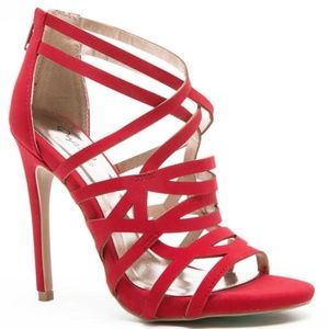 Shoes - Glee Red Faux Suede Strappy Stiletto Sandals Shoes - Glee Red Faux Suede Strappy Stiletto Sandals